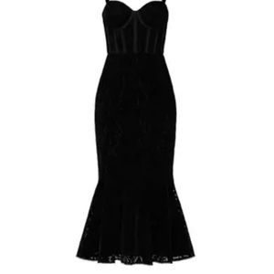 ML Monique Lhuillier Velvet Ruffle Hem Midi Dress